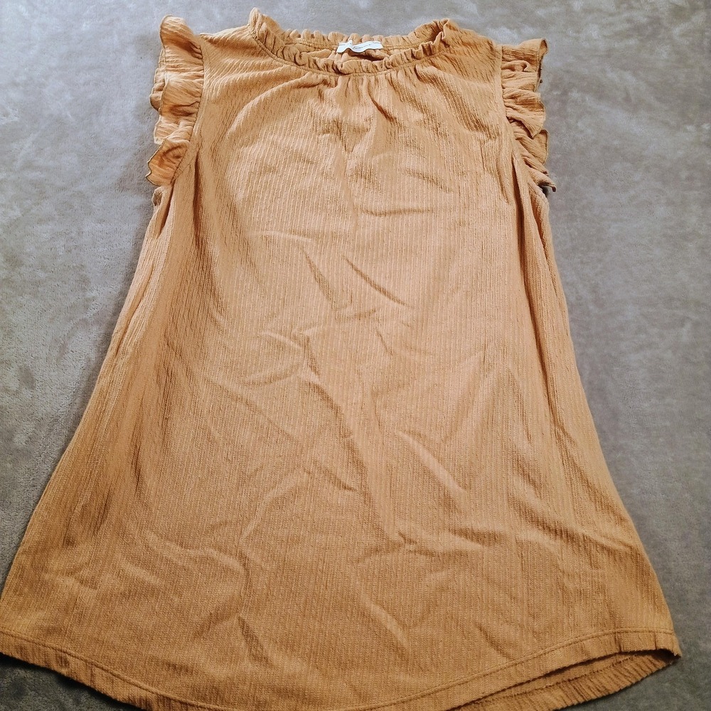 Co Femme Blouse Womens Medium Beige Ruffle Flutter Sleeve Tunic Top Casual